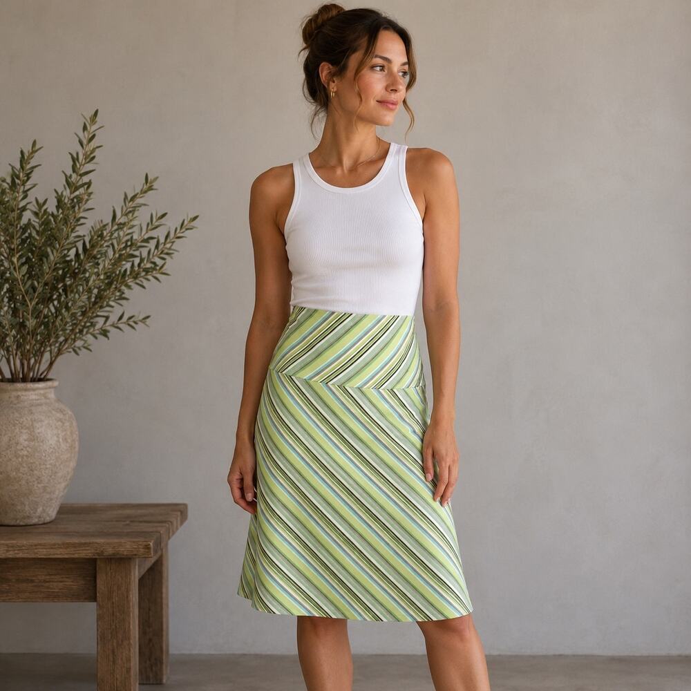 Venezia Green Stripe Above Knee  Y2K Skirt 14